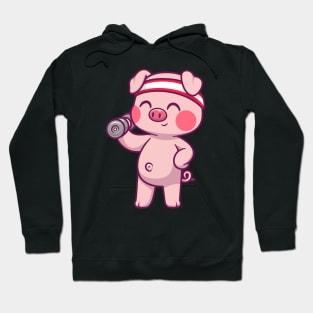 Cute Pig Lifting Dumbbell Cartoon Hoodie